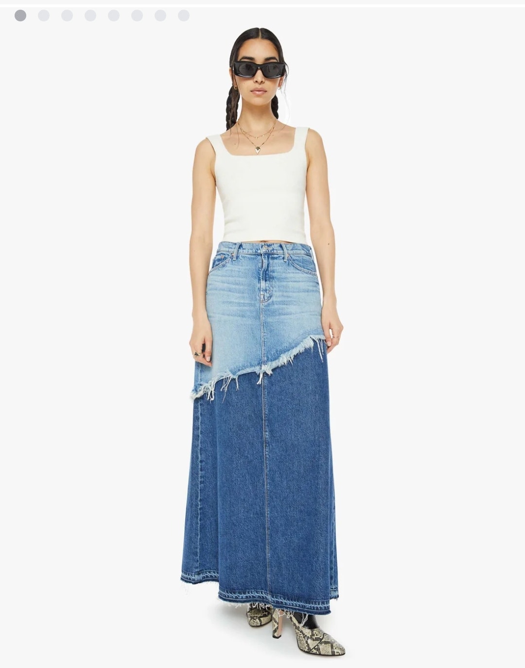 Mother Superior The Dual Ditcher Distressed Blue Denim Maxi Skirt Size 27